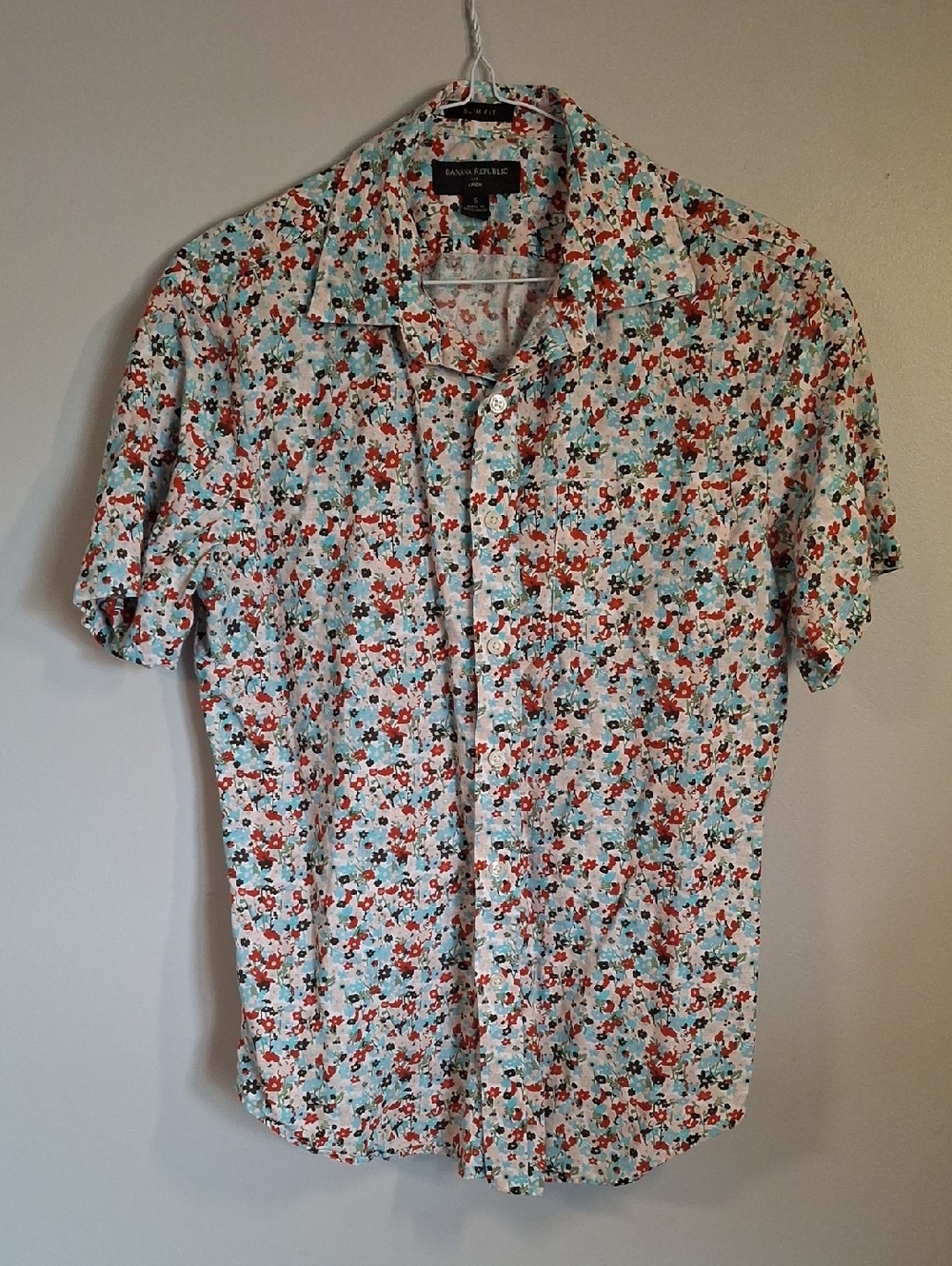 Banana Republic Slim Fit Linen Blend Floral Short Sleeve Shirt - Size S